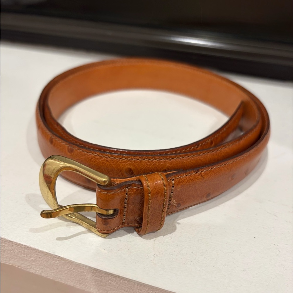 MARTIN DINGMAN Western Tan Ostrich Pattern Leather Belt